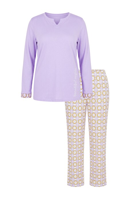 Pyjama, Muster, Tunika-Ausschnitt, Langarm