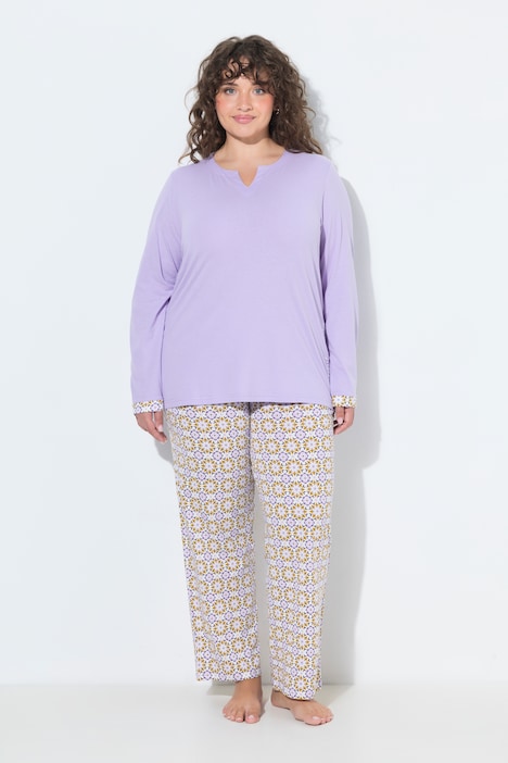 Pyjama, Muster, Tunika-Ausschnitt, Langarm