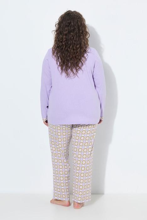Pyjama, Muster, Tunika-Ausschnitt, Langarm