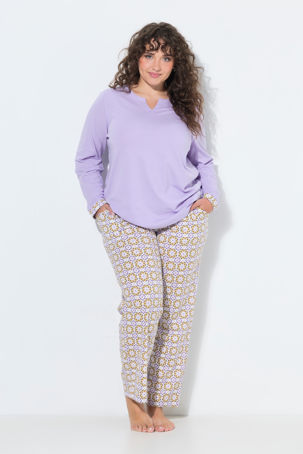Pyjama, Muster, Tunika-Ausschnitt, Langarm
