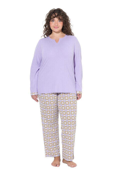 Pyjama, Muster, Tunika-Ausschnitt, Langarm