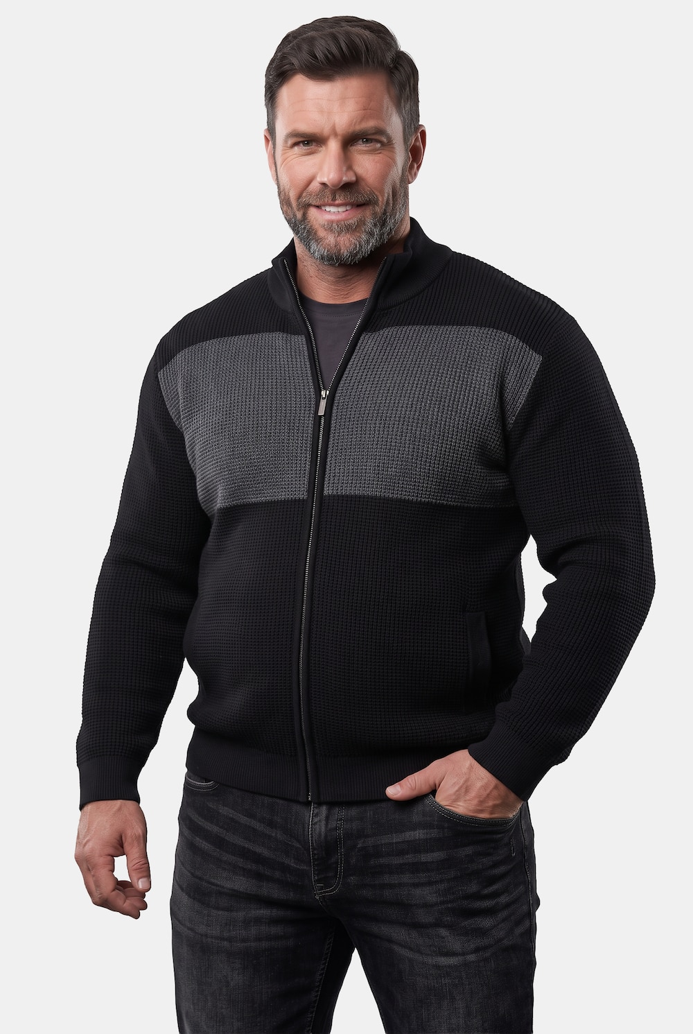 Men+ Strickjacke, Stehkragen, Zipper, Taschen, bis 8 XL