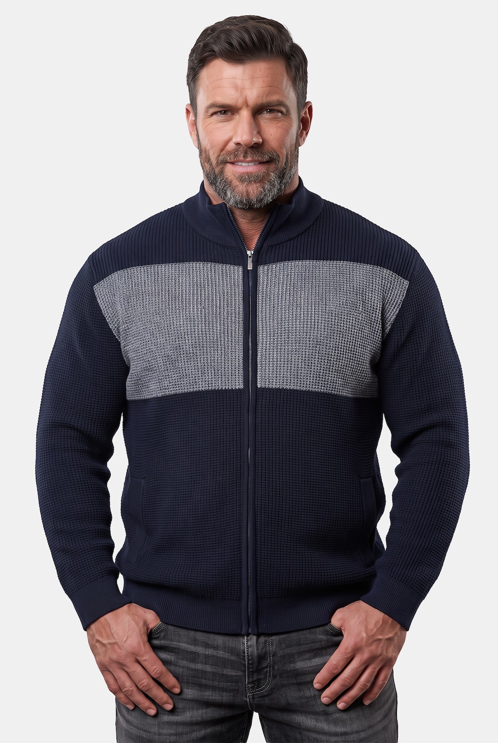 Men+ Strickjacke, Stehkragen, Zipper, Taschen, bis 8 XL