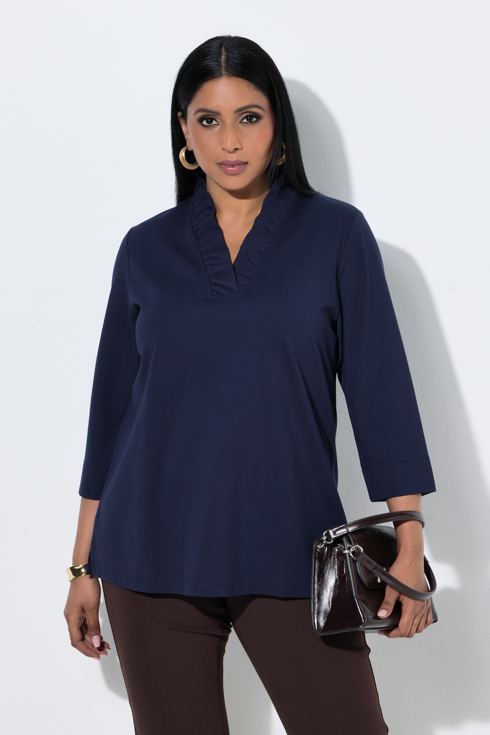 Shirt, Rüsche, Classic, V-Ausschnitt, 3/4-Arm