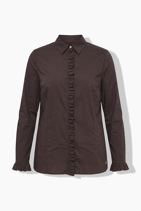 Overhemdblouse, ruches, overhemdkraag, lange mouwen