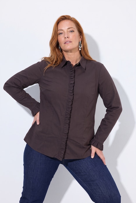 Overhemdblouse, ruches, overhemdkraag, lange mouwen