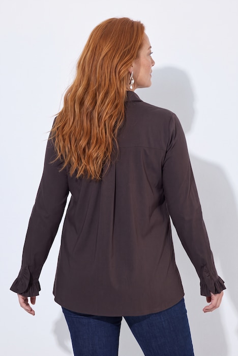 Overhemdblouse, ruches, overhemdkraag, lange mouwen