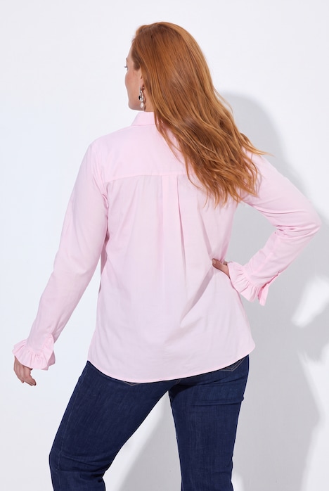 Overhemdblouse, ruches, overhemdkraag, lange mouwen