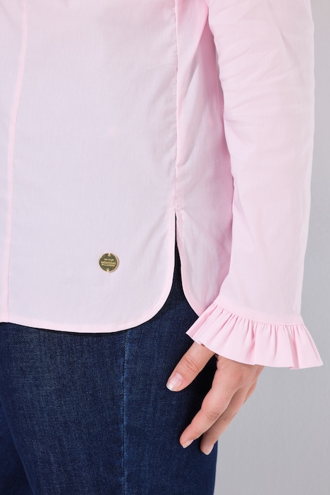 Overhemdblouse, ruches, overhemdkraag, lange mouwen