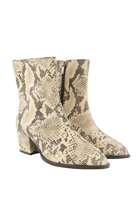 Leather ankle boots, snake print, removable footbed, width H