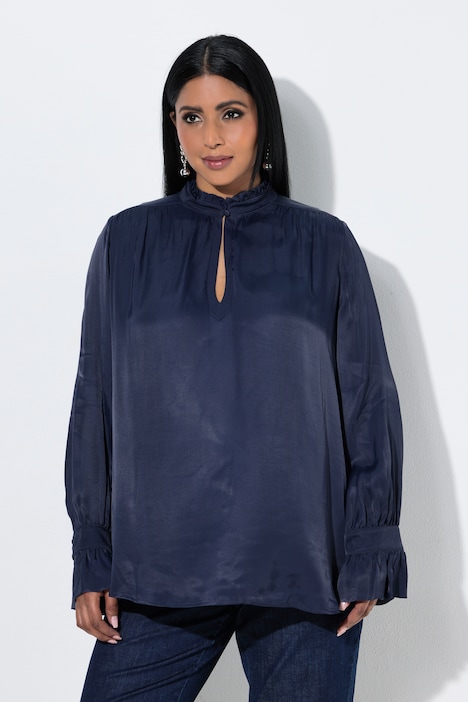 Bluse, A-Linie, Rüschen-Stehkragen, Langarm
