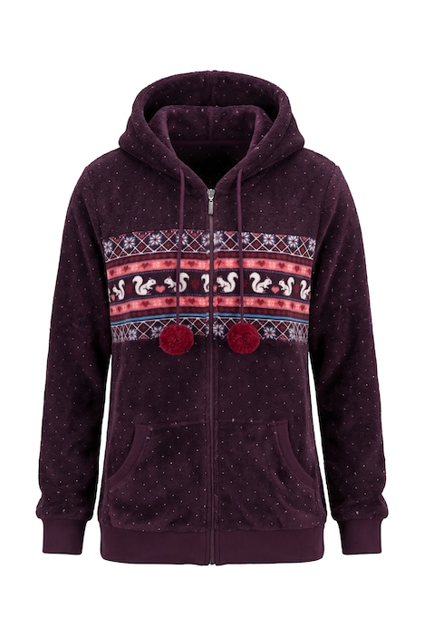 Homewear-Jacke, Plüsch, Norwegermuster, Kapuze