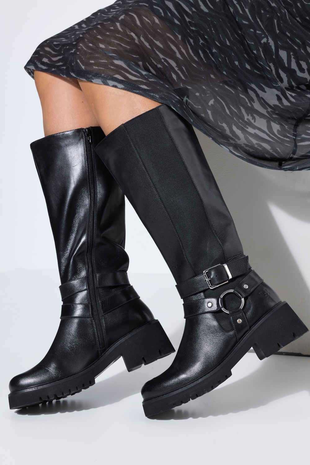 Lederstiefel, XL-Schaft, Wechselfussbett, Weite H