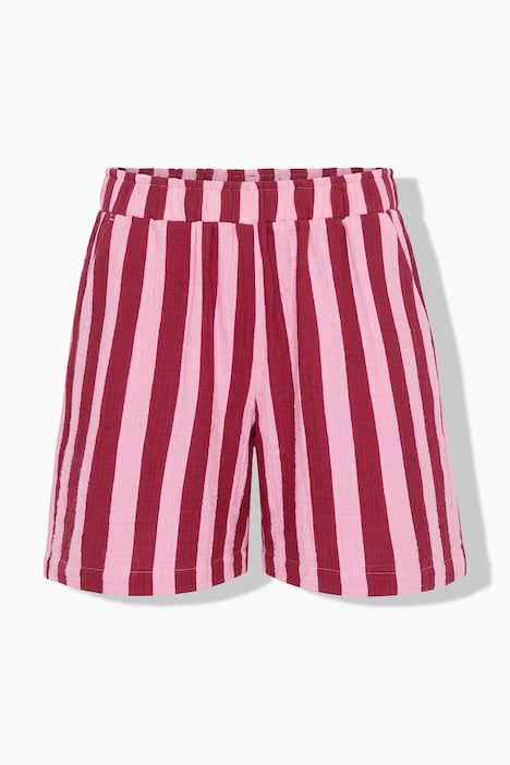 Musselin-Shorts, Wide Legs, Streifen, Elastikbund