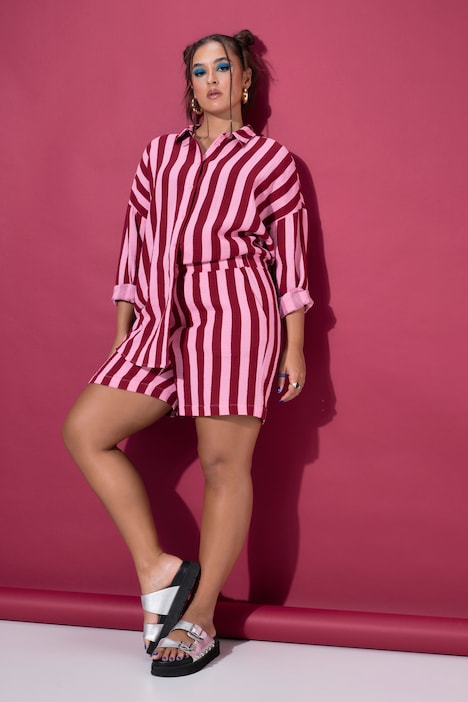 Musselin-Shorts, Wide Legs, Streifen, Elastikbund