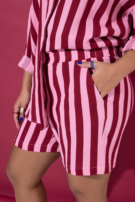 Musselin-Shorts, Wide Legs, Streifen, Elastikbund