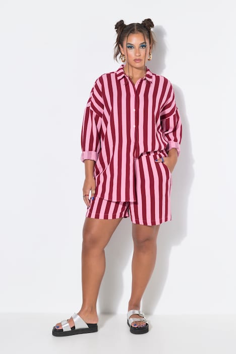 Musselin-Shorts, Wide Legs, Streifen, Elastikbund