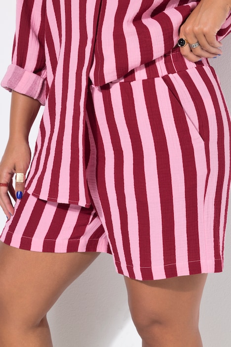 Musselin-Shorts, Wide Legs, Streifen, Elastikbund