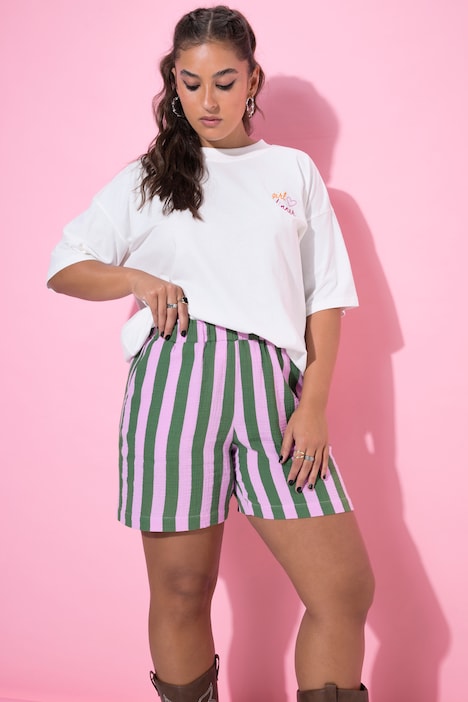 Musselin-Shorts, Wide Legs, Streifen, Elastikbund