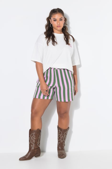 Musselin-Shorts, Wide Legs, Streifen, Elastikbund