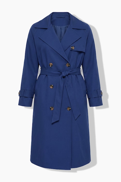 Trenchcoat, iets te groot, revers, ceintuur met stropdas