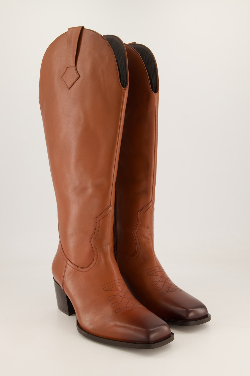 Lederstiefel, XL-Schaft, Cut-Out, Stickerei, Weite H