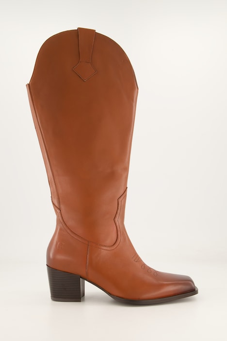 Lederstiefel, XL-Schaft, Cut-Out, Stickerei, Weite H