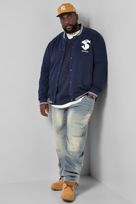Collegejacke, Sweat, Knopfleiste, Stickereien, bis 8 XL