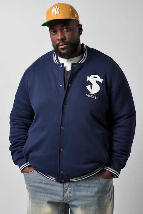 Collegejacke, Sweat, Knopfleiste, Stickereien, bis 8 XL