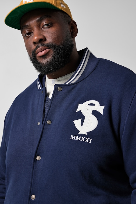 Collegejacke, Sweat, Knopfleiste, Stickereien, bis 8 XL