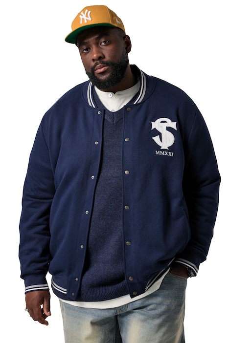 Collegejacke, Sweat, Knopfleiste, Stickereien, bis 8 XL