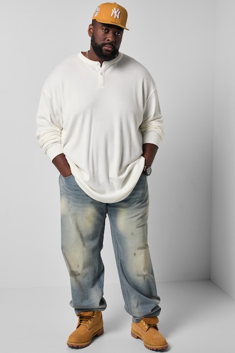 Henley, Langarm, Waffelpiqué, Knopfleiste, bis 8 XL