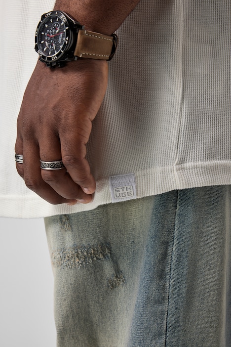 Henley, Langarm, Waffelpiqué, Knopfleiste, bis 8 XL