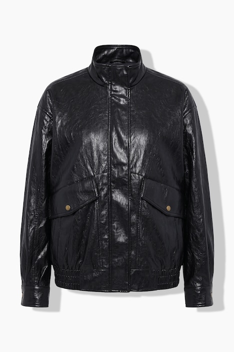 Fake-Lederjacke, oversized, Zipper, elastischer Saum