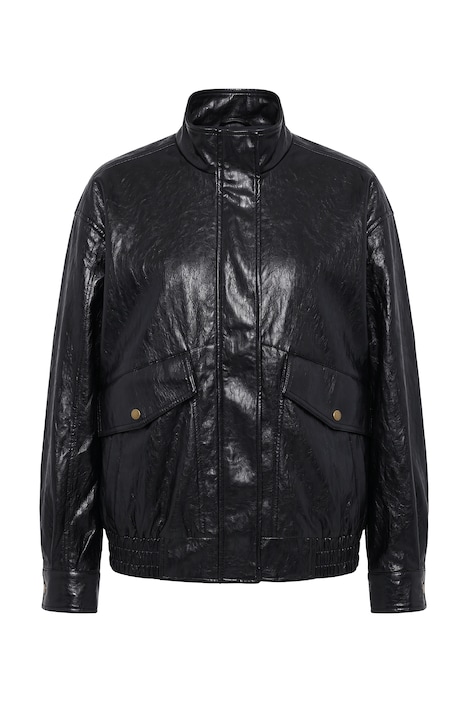 Fake-Lederjacke, oversized, Zipper, elastischer Saum