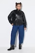 Fake-Lederjacke, oversized, Zipper, elastischer Saum