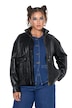 Fake-Lederjacke, oversized, Zipper, elastischer Saum