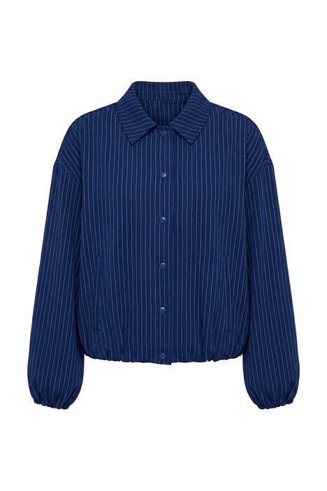 Nadelstreifen-Blouson, oversized, Hemdkragen, Ballonärmel
