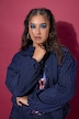 Nadelstreifen-Blouson, oversized, Hemdkragen, Ballonärmel