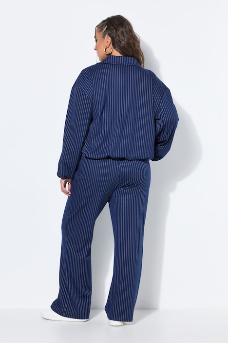 Nadelstreifen-Blouson, oversized, Hemdkragen, Ballonärmel