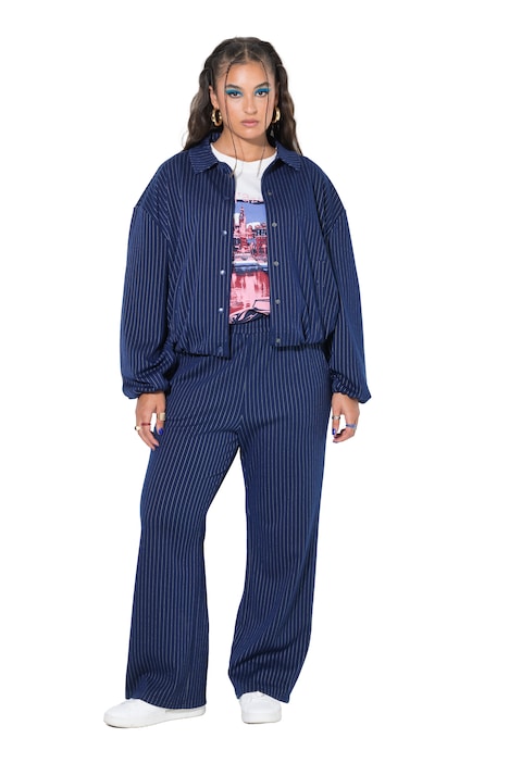 Nadelstreifen-Blouson, oversized, Hemdkragen, Ballonärmel