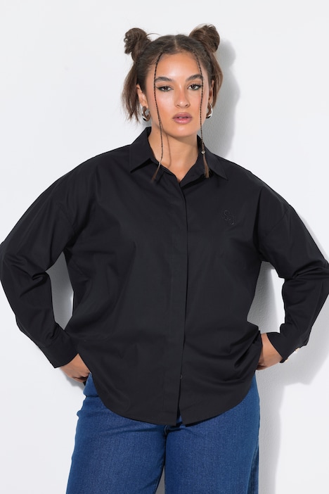 Camisa, oversize, bordado SU, puños con botones dorados