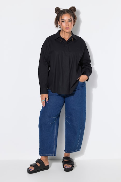 Camisa, oversize, bordado SU, puños con botones dorados