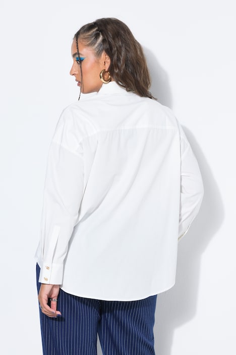 Hemdbluse, oversized, SU Stickerei, Manschetten mit Goldknöpfen