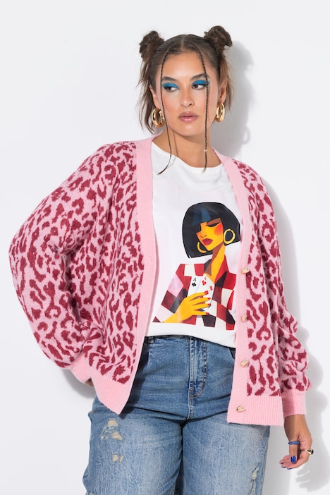 Strickjacke, oversized, Color Leo, Herz-Knöpfe