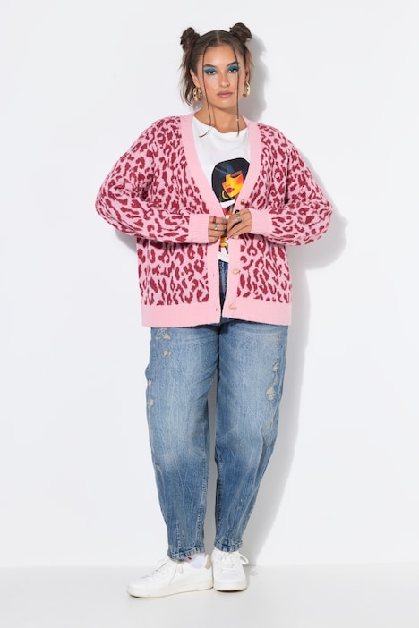 Strickjacke, oversized, Color Leo, Herz-Knöpfe