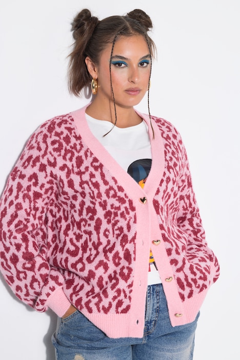 Strickjacke, oversized, Color Leo, Herz-Knöpfe