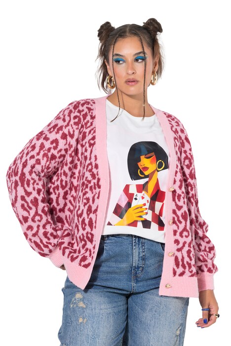 Strickjacke, oversized, Color Leo, Herz-Knöpfe