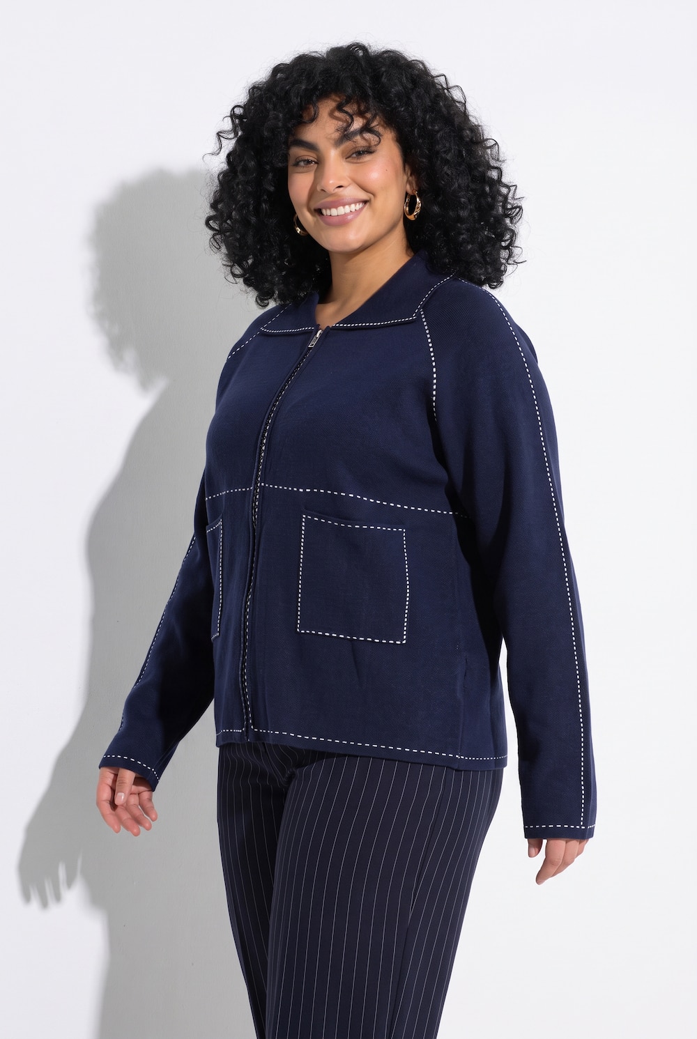 Strickjacke, Hemdkragen, Reissverschluss, Langarm