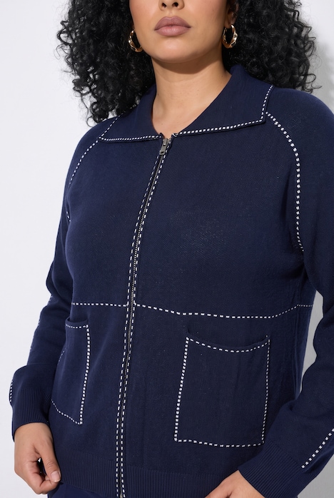 Strickjacke, Hemdkragen, Reißverschluss, Langarm